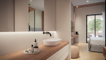 Superior Double with Private Pool | Badezimmer | Dusche, Regendusche, kostenlose Toilettenartikel, Haartrockner