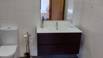Combined shower/bathtub, free toiletries, hair dryer, towels
