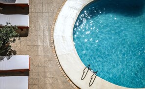 A swimming pool with a curved edge and a metal ladder. - Hotel Royal Princess (Mendoza)