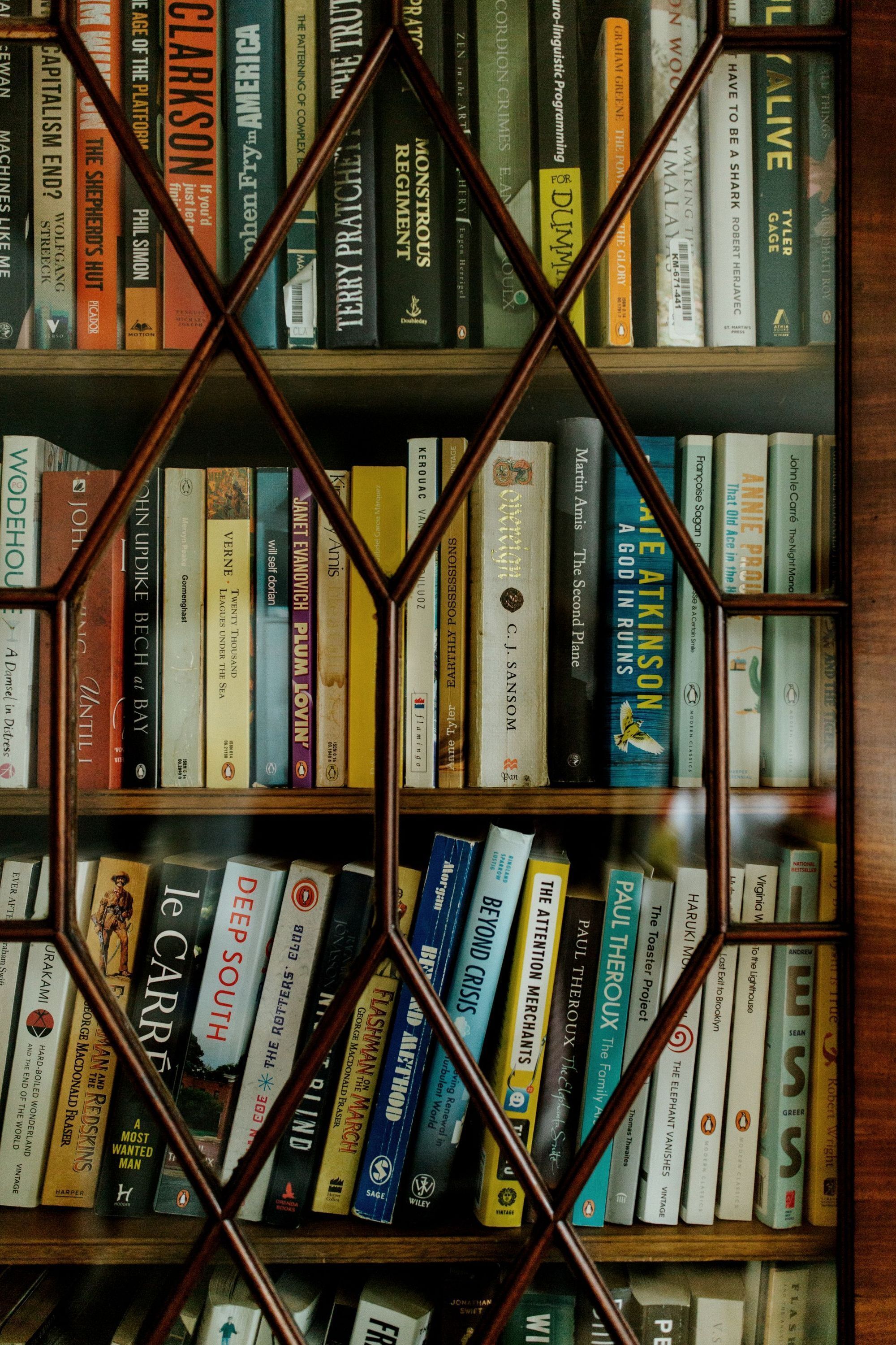 Una estantería llena de libros diversos.
