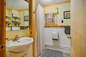 Shower, hair dryer, towels, soap - Cozy Lakefront Cabin Near Interlochen (Interlochen)