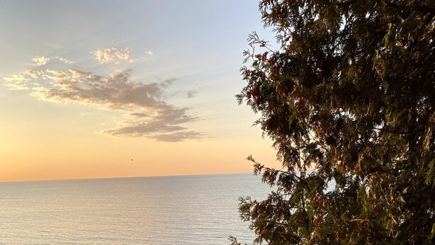 A wooden staircase leading to a beach with a clear view of the ocean. - NEW Scenic Lake Michigan House w/ Direct Access to Private Beach (Manistee)