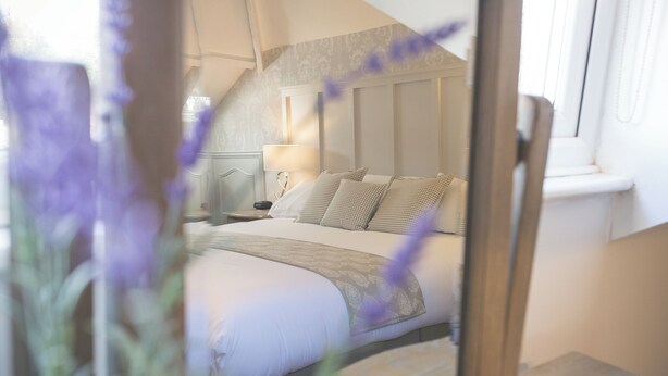 A bedroom with a bed, nightstand, lamp, and window. - Test property Compliance 1 (Kula)