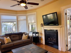 TV connectée, cheminée, lecteur de DVD