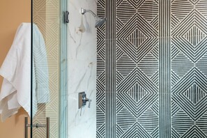 Shower, hair dryer, slippers, towels - The Liberty Trust (Roanoke)
