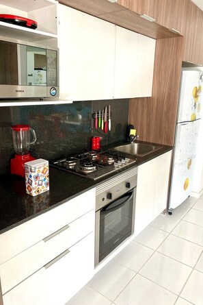 Refrigerador, microondas, horno, cafetera/tetera