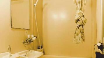 Combined shower/bathtub, hair dryer, towels