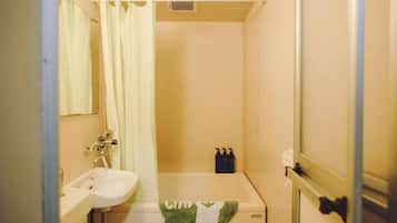 Combined shower/bathtub, hair dryer, towels