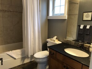 Une salle de bain avec des toilettes, un lavabo et une baignoire.