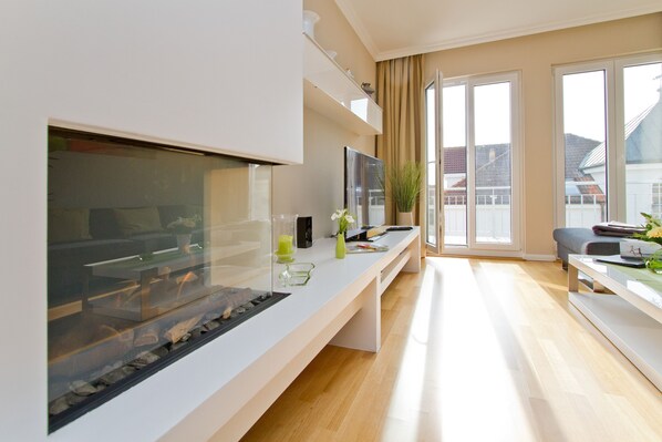 TV, fireplace