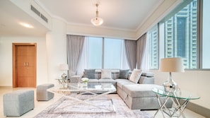 Luxury Apartment | Living area | 43-inch Smart TV with cable channels, TV - Captivating Sky & Sea Views in Two Bedroom Suite (Dubai)