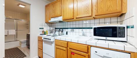 Fridge, microwave, oven, dishwasher