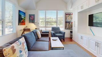 Flat-screen TV, books