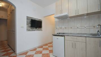 Fridge, microwave, stovetop, electric kettle