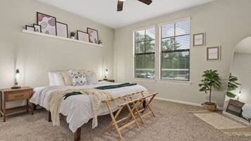 1 bedroom, desk, iron/ironing board, travel cot