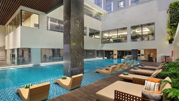 Outdoor pool, pool loungers