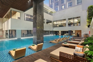 Outdoor pool, sun loungers