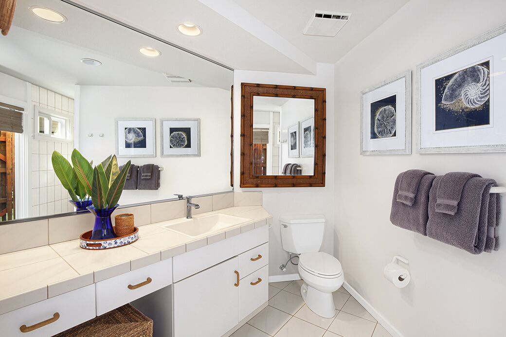 Combined shower/tub, hair dryer, towels, soap