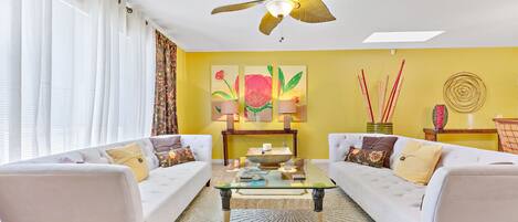 Smart TV, DVD player, books, stereo