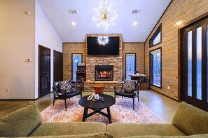 Smart TV, fireplace, video games, books