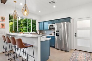 Fridge, microwave, dishwasher, coffee/tea maker