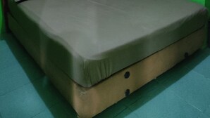 A single bed with a wooden headboard and two pillows, set against a green wall. - Hotel Bukit Sentabi Penembahen (Medan)