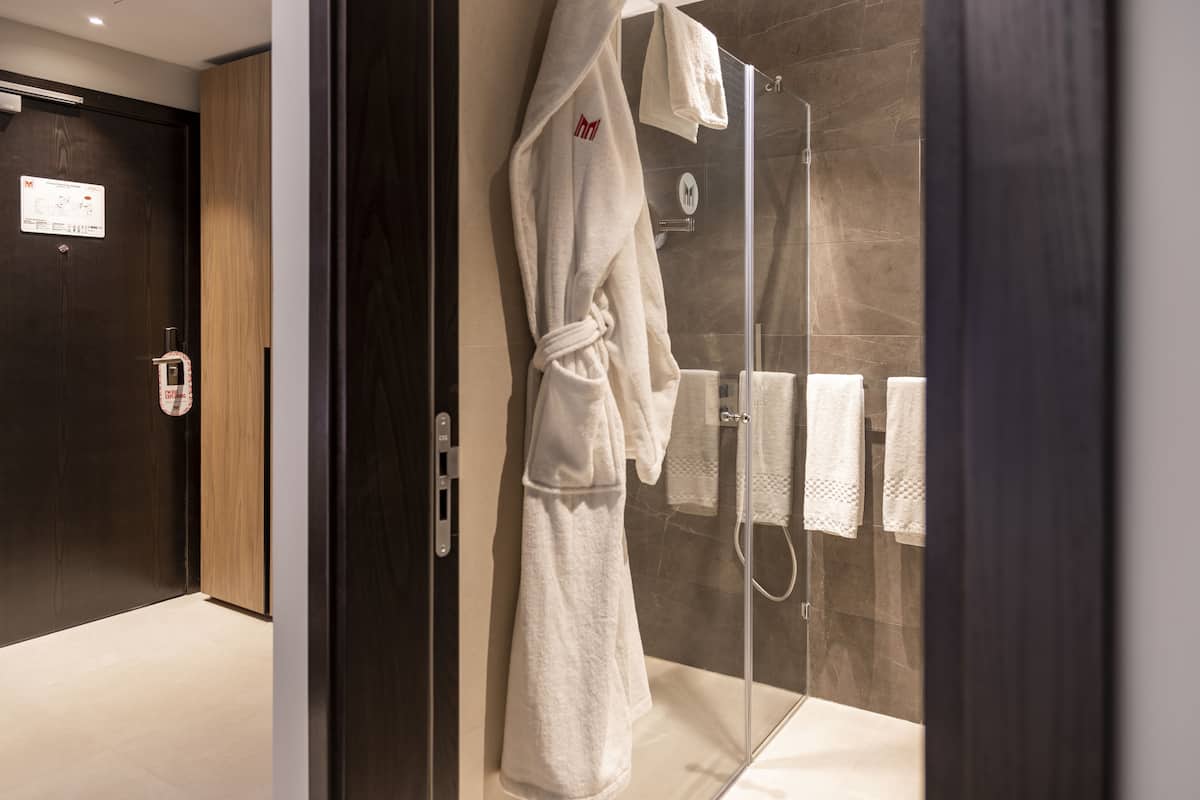 free toiletries, hair dryer, slippers, towels