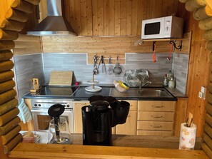 Fridge, microwave, oven, electric kettle