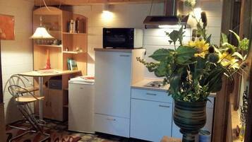Fridge, microwave, oven, electric kettle