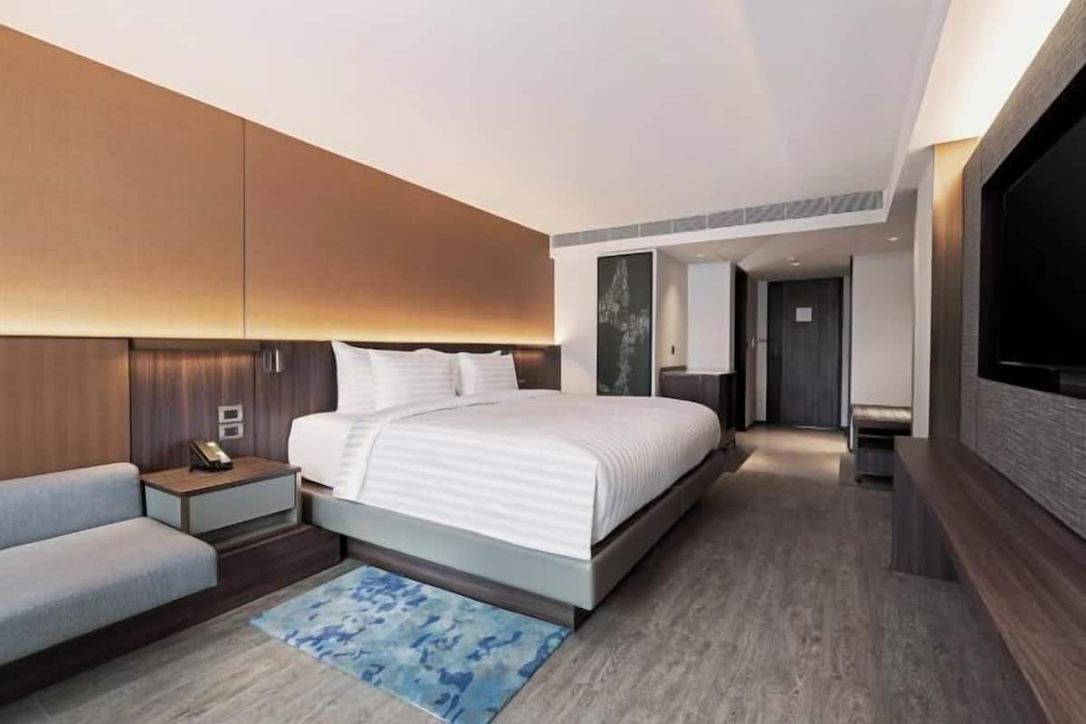 In-room safe, desk, laptop workspace, blackout curtains