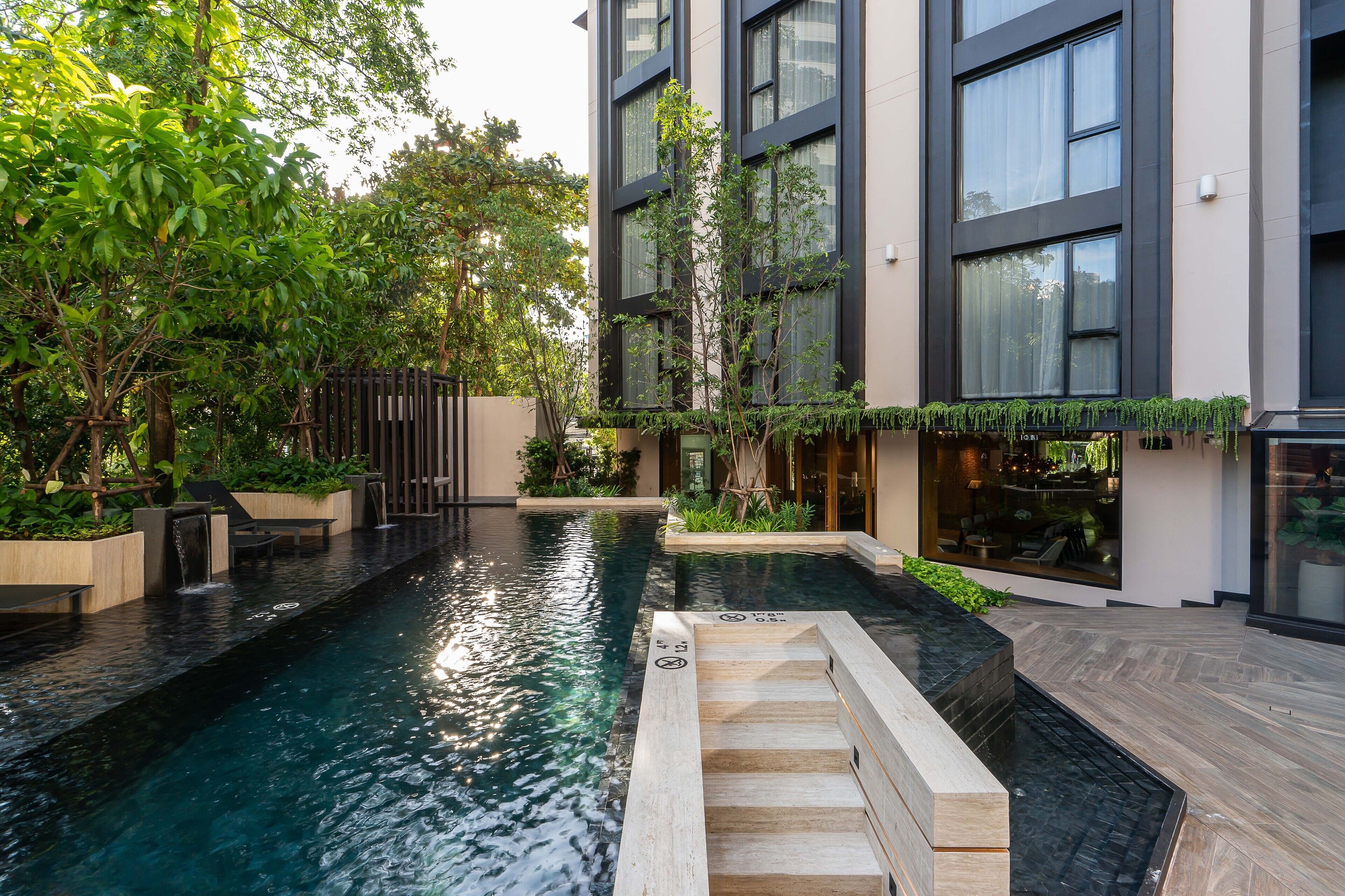 Outdoor pool, pool loungers