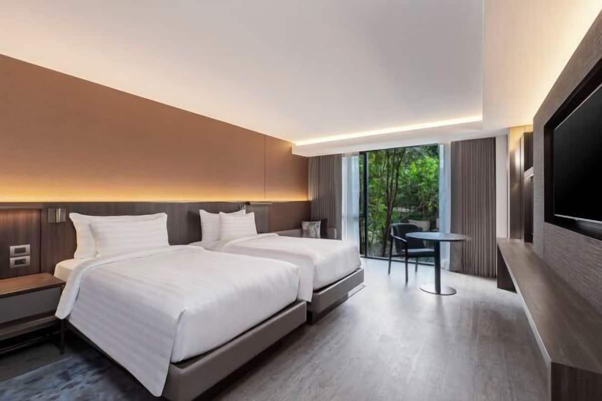 In-room safe, desk, laptop workspace, blackout curtains