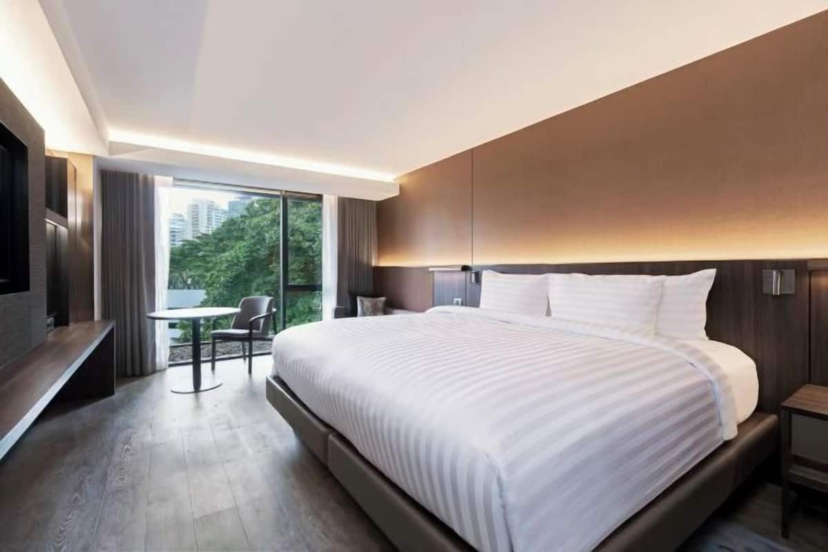 In-room safe, desk, laptop workspace, blackout curtains