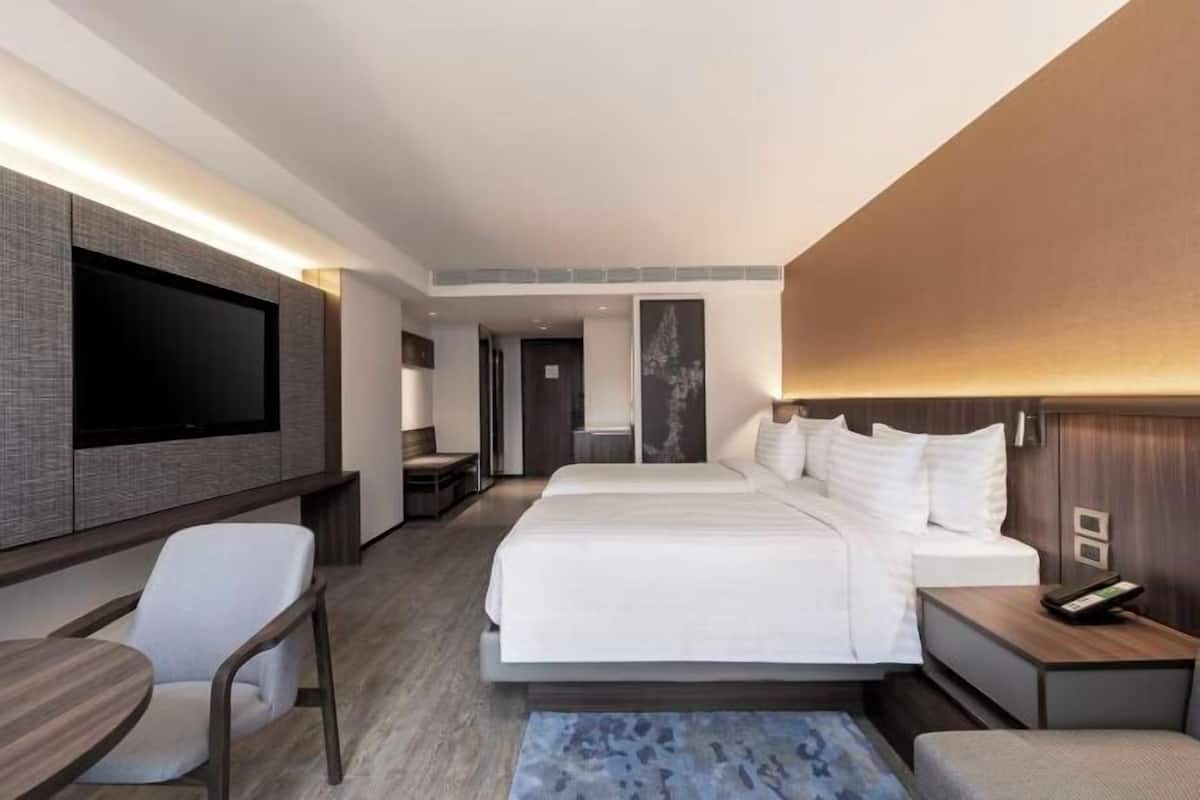 In-room safe, desk, laptop workspace, blackout curtains