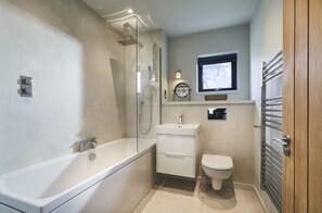Combined shower/tub, hair dryer