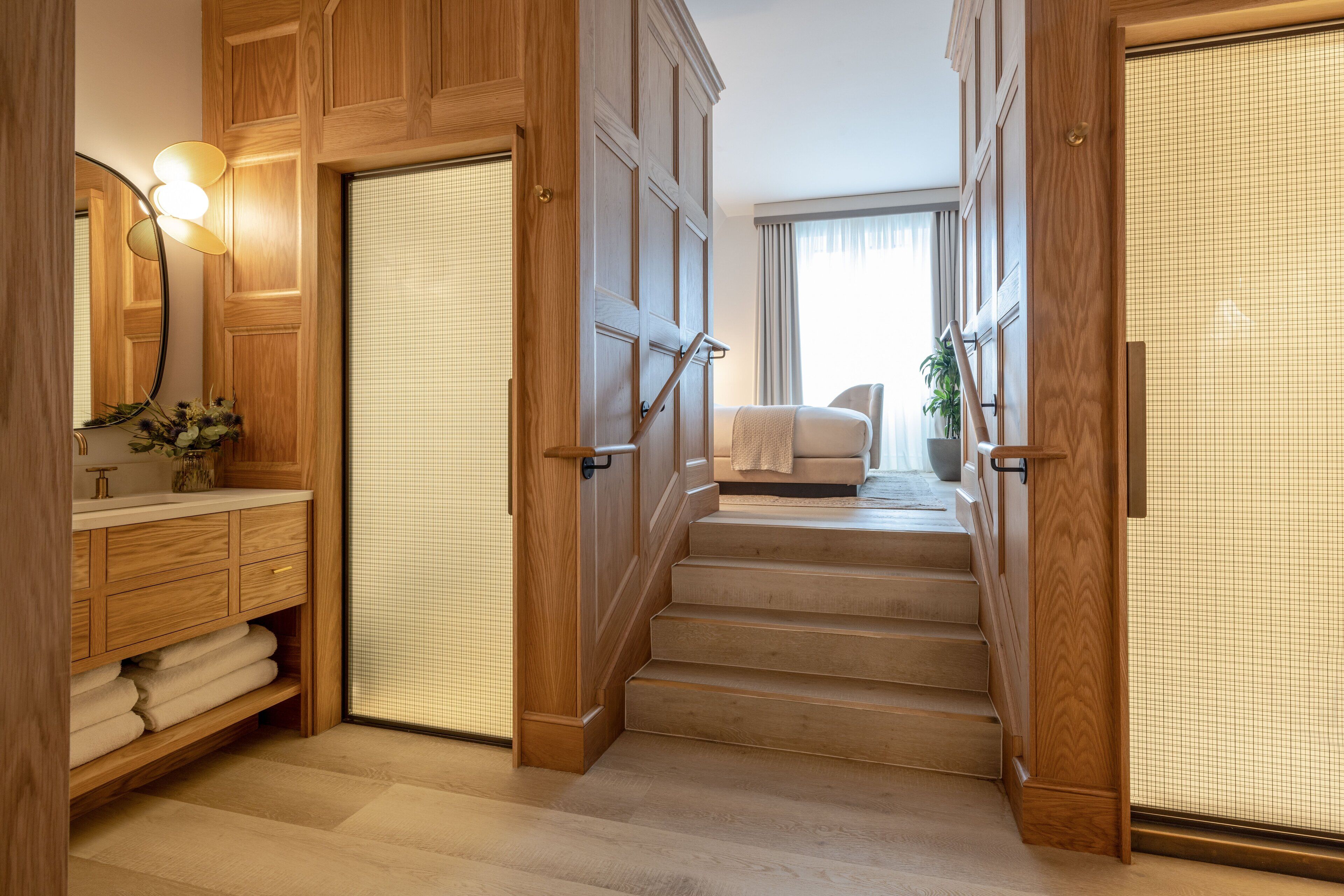 ted's suite | bathroom | hair dryer, bathrobes, slippers, towels