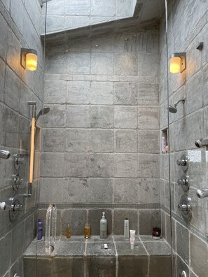 Regadera, secadora de cabello, bidet, toallas 
