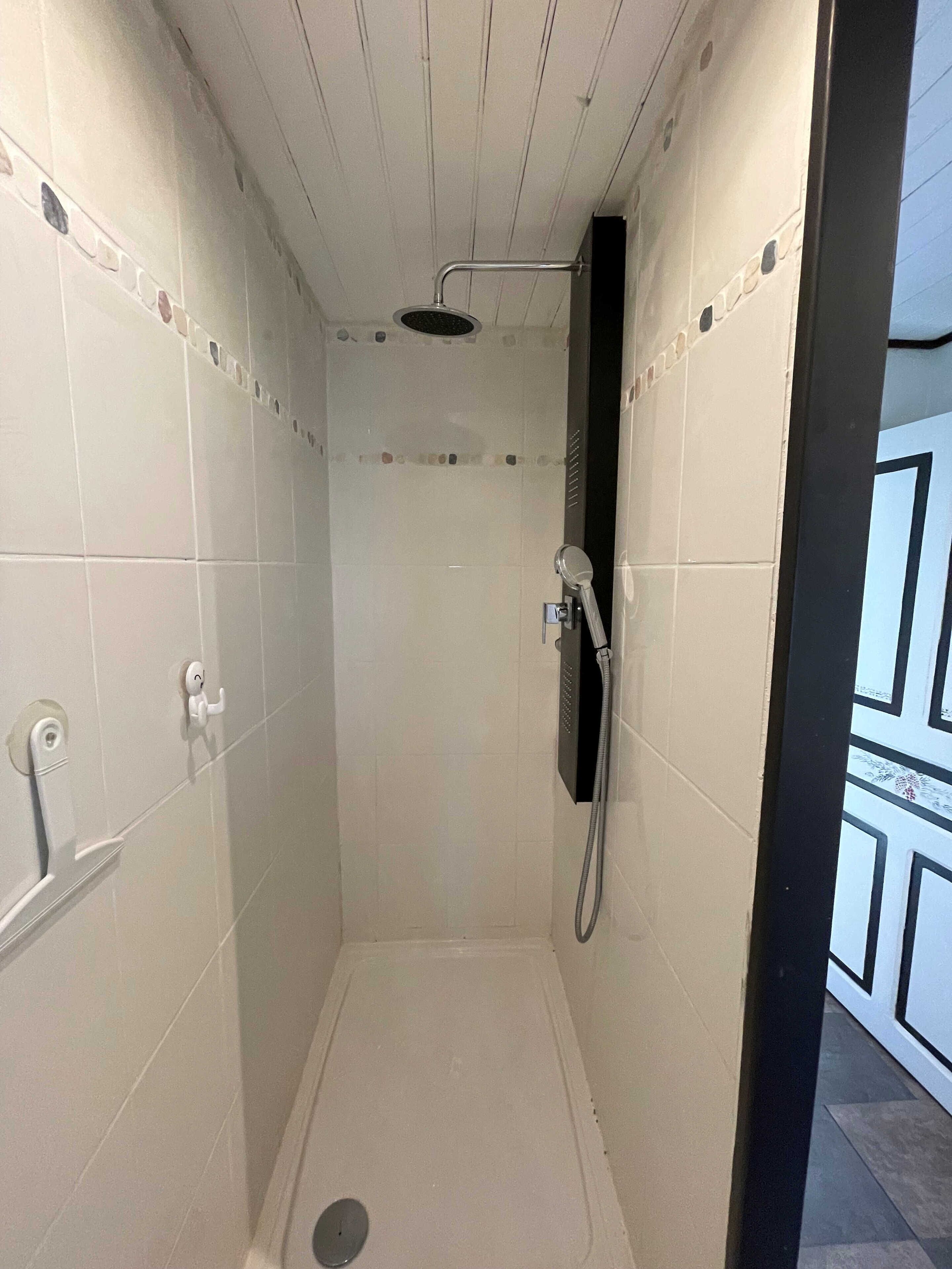 Shower, free toiletries, hair dryer, towels