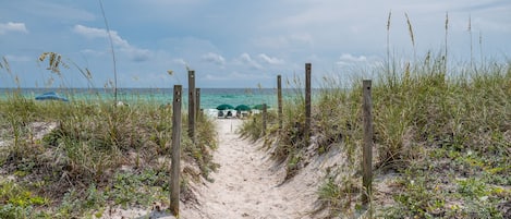 Plage à proximité, chaises longues, serviettes de plage