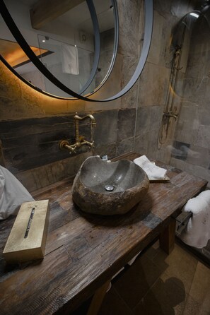Comfort Room | Bathroom | Shower, rainfall showerhead, hair dryer, bathrobes