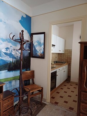 Fridge, oven, cookware/dishes/utensils