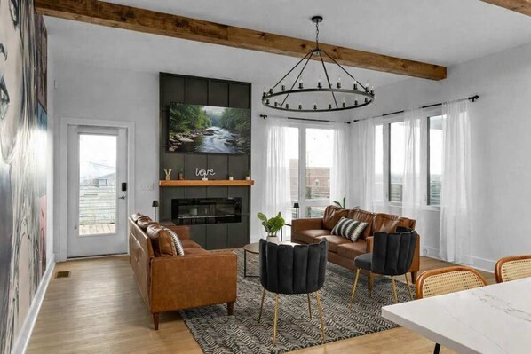TV, fireplace - Group Stay | 2 Homes w/ Rooftop & Hot Tubs (Nashville)