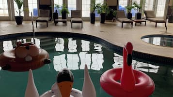 Indoor pool, open 9:00 AM to 9:00 PM, sun loungers