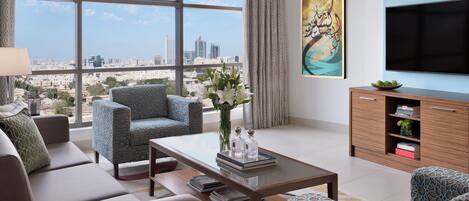 Premium Apartment, 3 Bedrooms, City View | Living area | Flat-screen TV