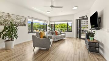 Deluxe Apartment, Accessible, Non Smoking | Living area | 45-inch LED TV with digital channels, TV