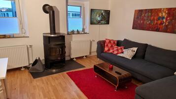 Televisión, chimenea y servicios de streaming