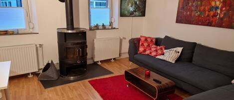 TV, fireplace, streaming services