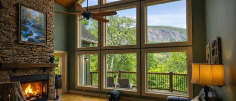 Una televisión, una chimenea