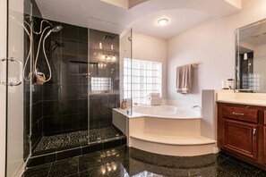 Combined shower/tub, jetted tub