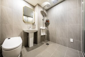 Shower, hair dryer, bathrobes, bidet